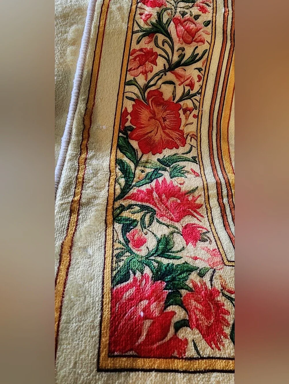 📿Floral Arch Yellow Prayer Rug with Red & Green Accents